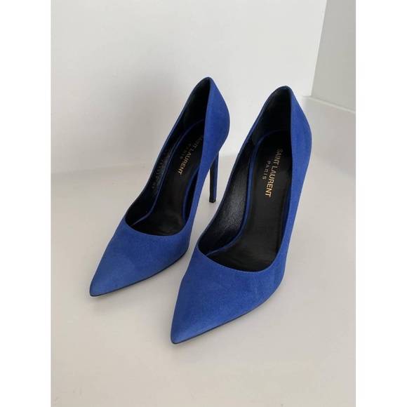 Saint Laurent Anja D'orsay Pointy Toe Pump BLUE SUEDE - Picture 9 of 14